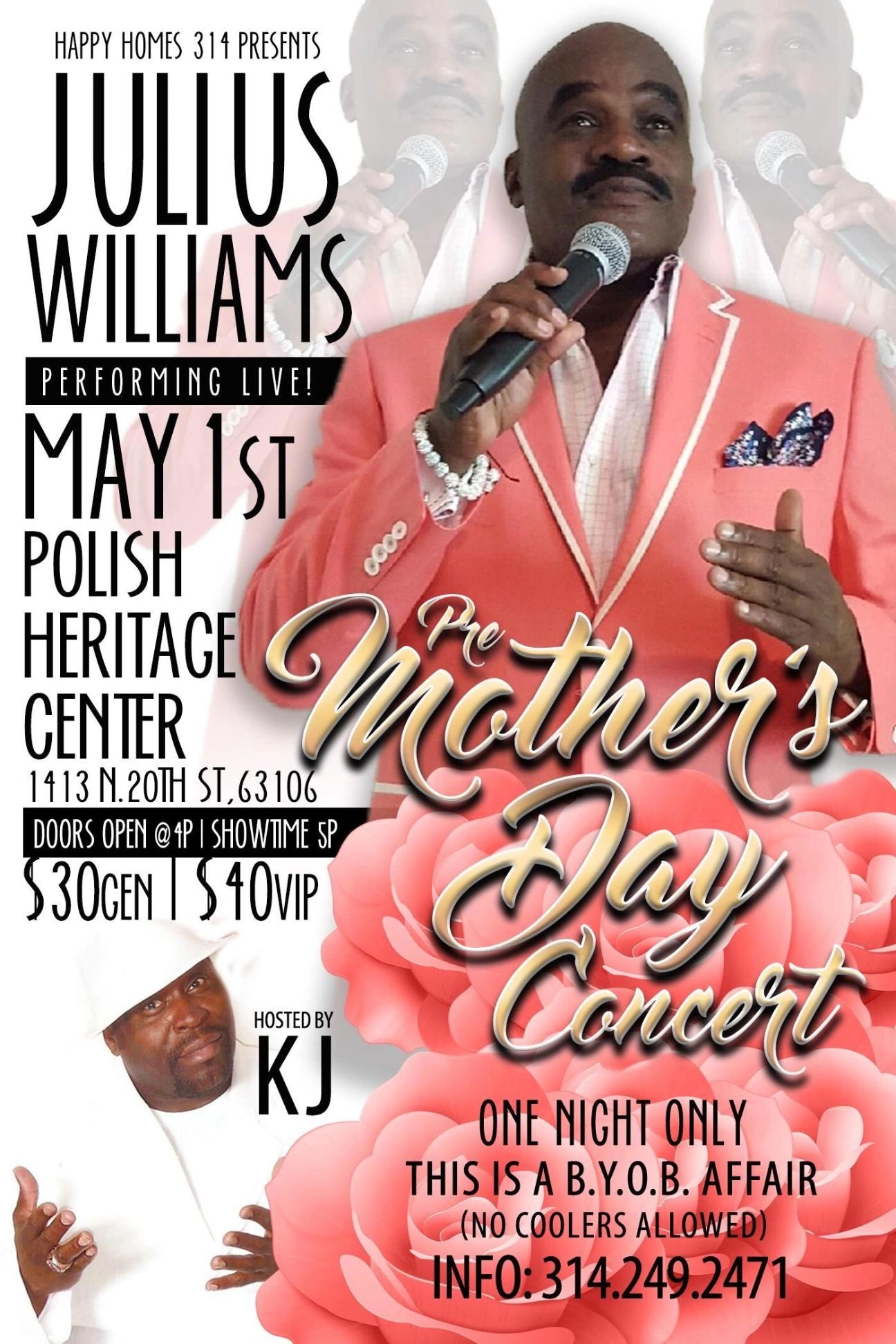 Julius Williams Mother's Day concert flyer at Polish Heritage Center