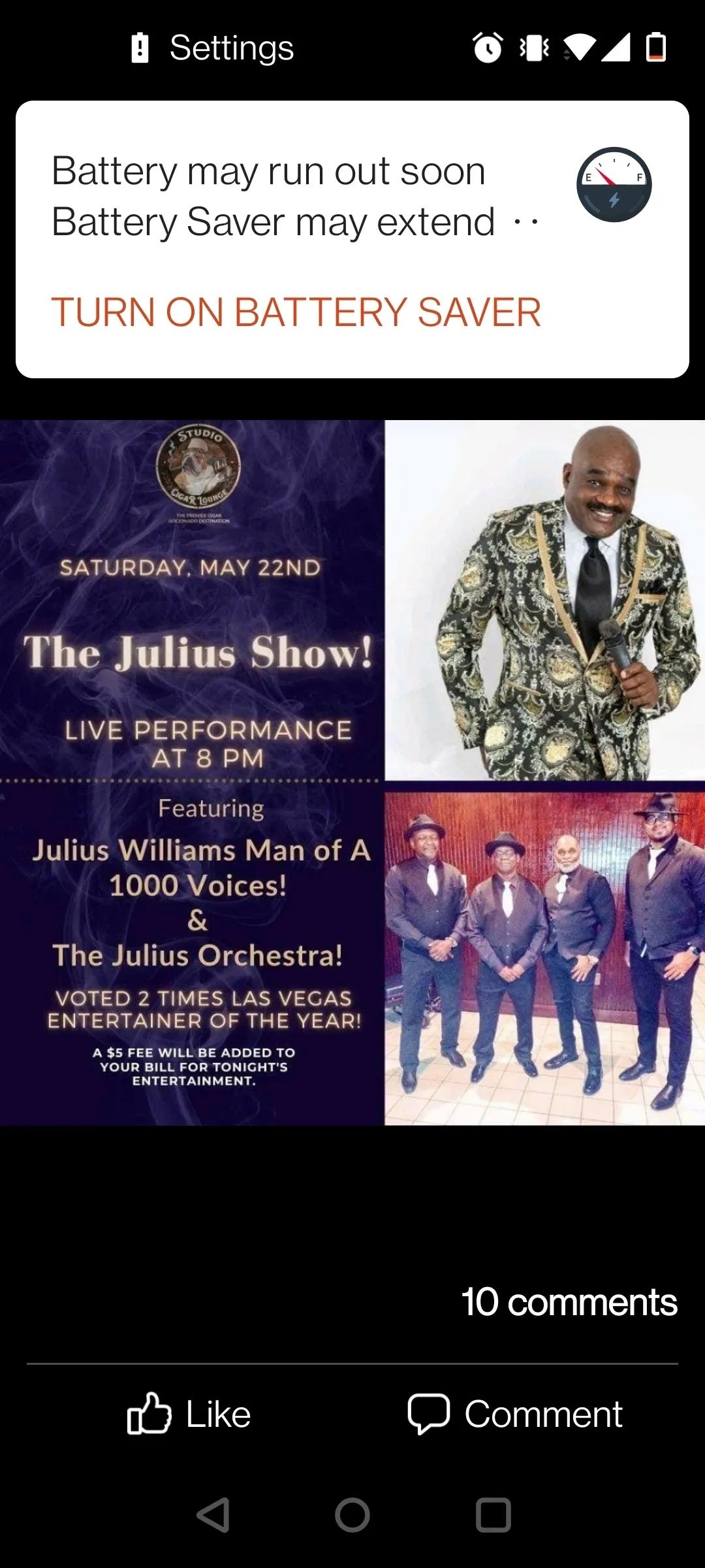 Social media post for The Julius Show live performance Saturday May 22nd